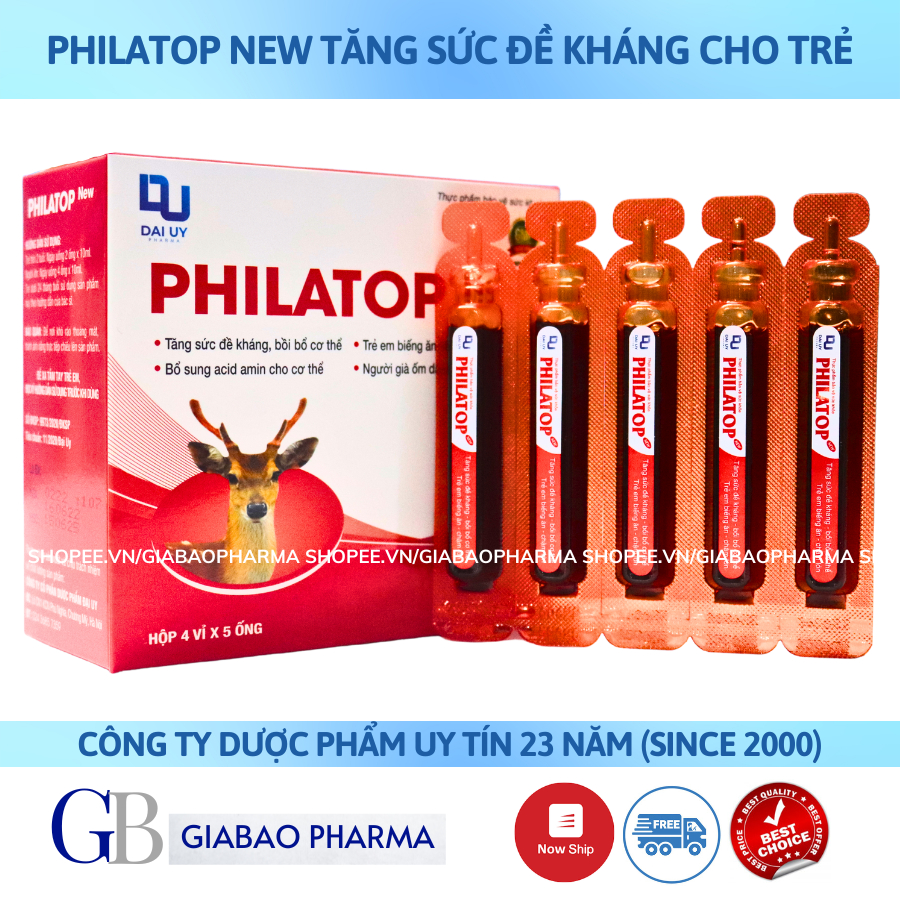 (Combo 5 hộp) Philatop new ống nhựa Đại Uy, cho trẻ em biếng ăn chậm lớn còi xương, người già đề kháng kém (hộp 20 ống)