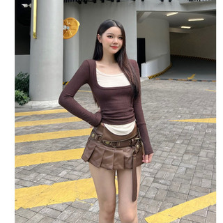 Chân váy da xòe khóa lật...