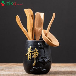Bộ 6 món Bộ cung nhãn pha trà bằng tre,Bộ dụng cụ pha trà đạo cao cấp