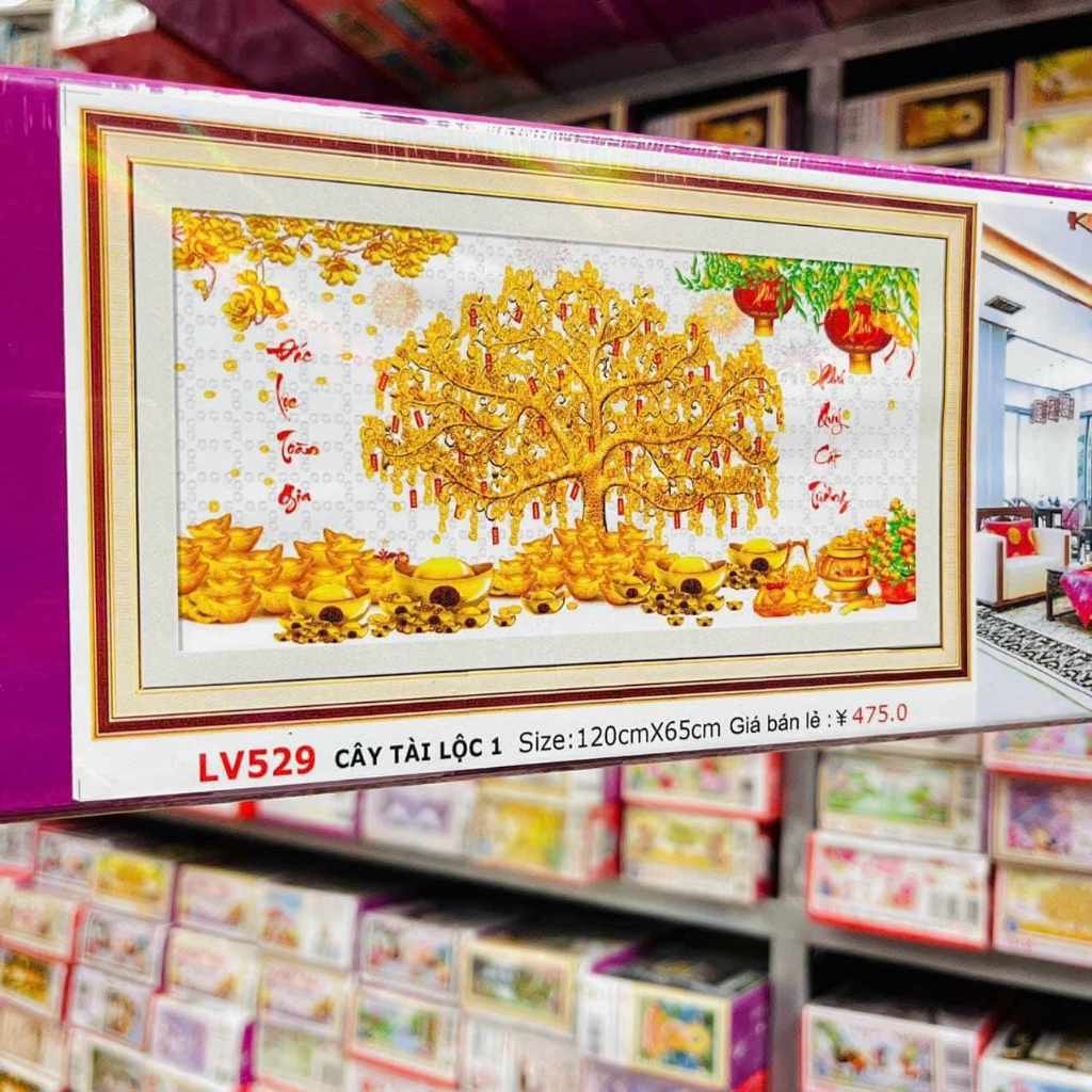 Tranh đính đá Cây Tài Lộc - kích thước :120x65cm