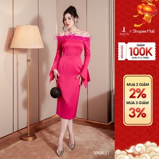 Váy trễ vai nữ đính lông tay dài loe body dáng ôm sát thương hiệu IFY DESIGN - VA0631