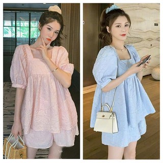 Bộ bầu và bộ mặc sau sinh cổ bèo kết hợp sau sinh, đồ bầu mặc nhà