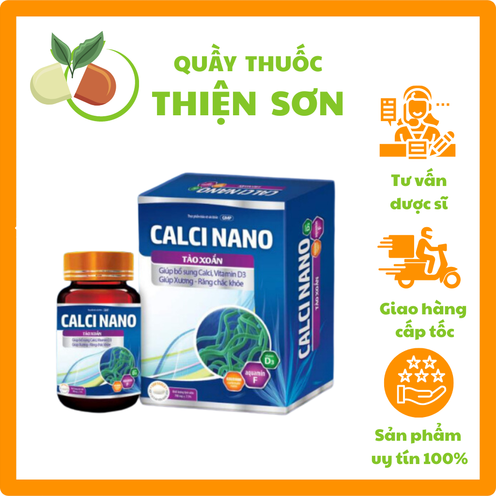 CALCI NANO Tảo xoắn hộp 60 viên - Bổ sung calci, D3 giúp cho xương chắc khỏe.