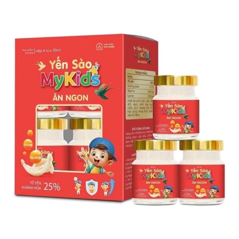 Hộp 4 lọ Yến sào MyKids ĂN NGON Ích Nhân tổ yến Khánh Hòa 25% hỗ trợ tăng cân, tăng đề kháng ở trẻ từ 6 tháng