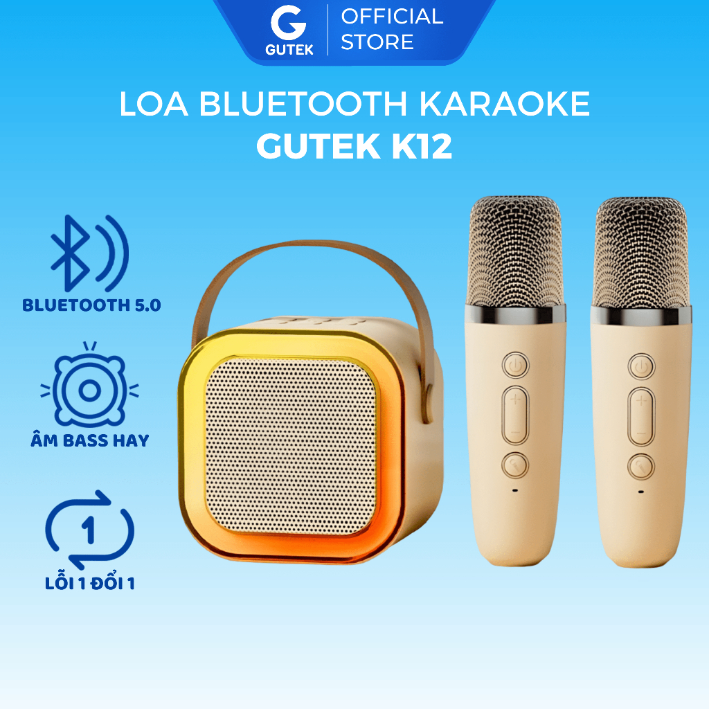 Loa Karaoke Bluetooth Cao Cấp Kèm 2 Mic Hát Không Dây Âm Thanh Hay Siêu Trầm Công Suất Lớn - Gutek K12