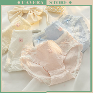 Quần lót nữ cotton viền ren mềm mại, Quần chip nữ đính nơ icon chú thỏ dễ thương CAVERA L.2861