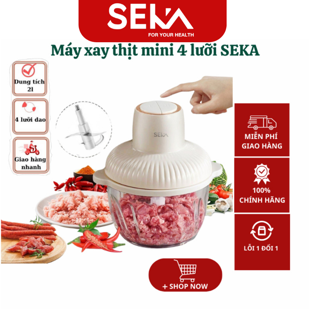 Máy xay thịt đa năng Seka SK-2286 dung tích 2L, cối thủy tinh, xay thịt, xay tỏi ớt, rau củ bảo hành 12 tháng