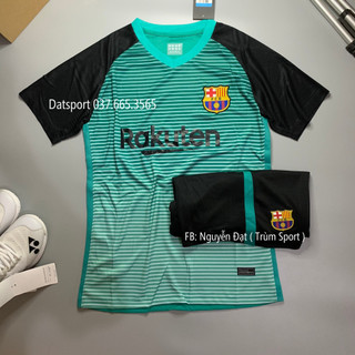 Bộ Áo Bóng Đá CLB Barca Xanh Ngọc Kẻ Hàng SPF THAILAN vải thái lỗ thoáng khí