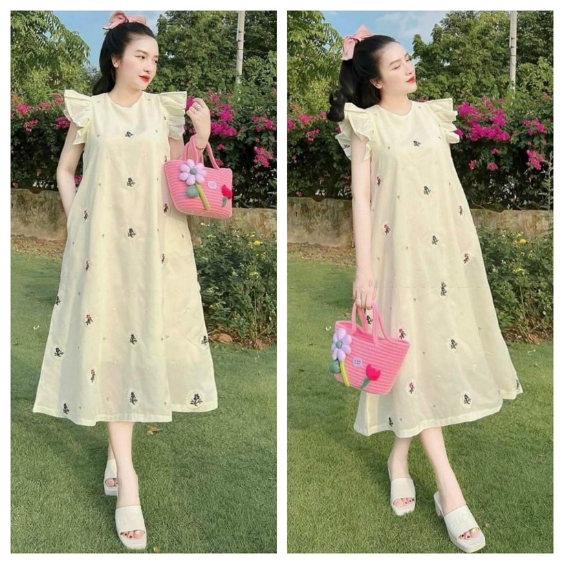 váy bầu cao cấp cực sang chảnh💕chất lụa siêu siêu mát💕from rộng💕free size 43~67kg