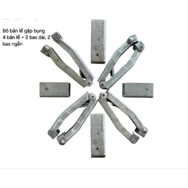 Bộ bản lề gấp bụng/ Ke gập gọn ( 4 bản lề + 2 bas ngắn, 2 bas dài)