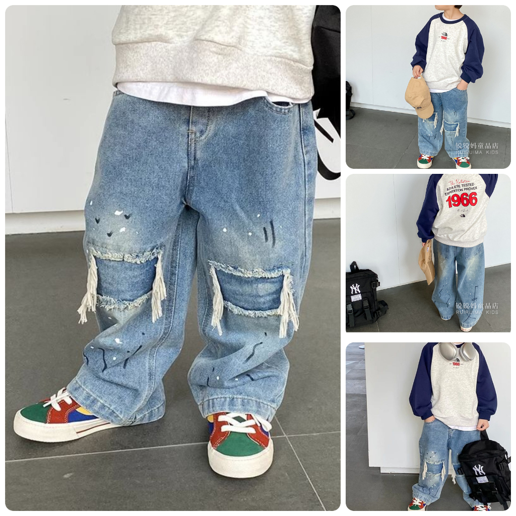 quần jean bé trai lớn quần bò dài size đại kiểu dáng rộng hip hop QJ16 size 130-170 25-45 kg hàng quảng châu