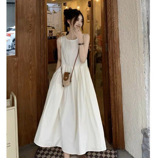 Váy 2 dây dáng dài thiêt kê basic , váy trơn ba lỗ màu trắng be mặc đi chơi đi biển Minstore