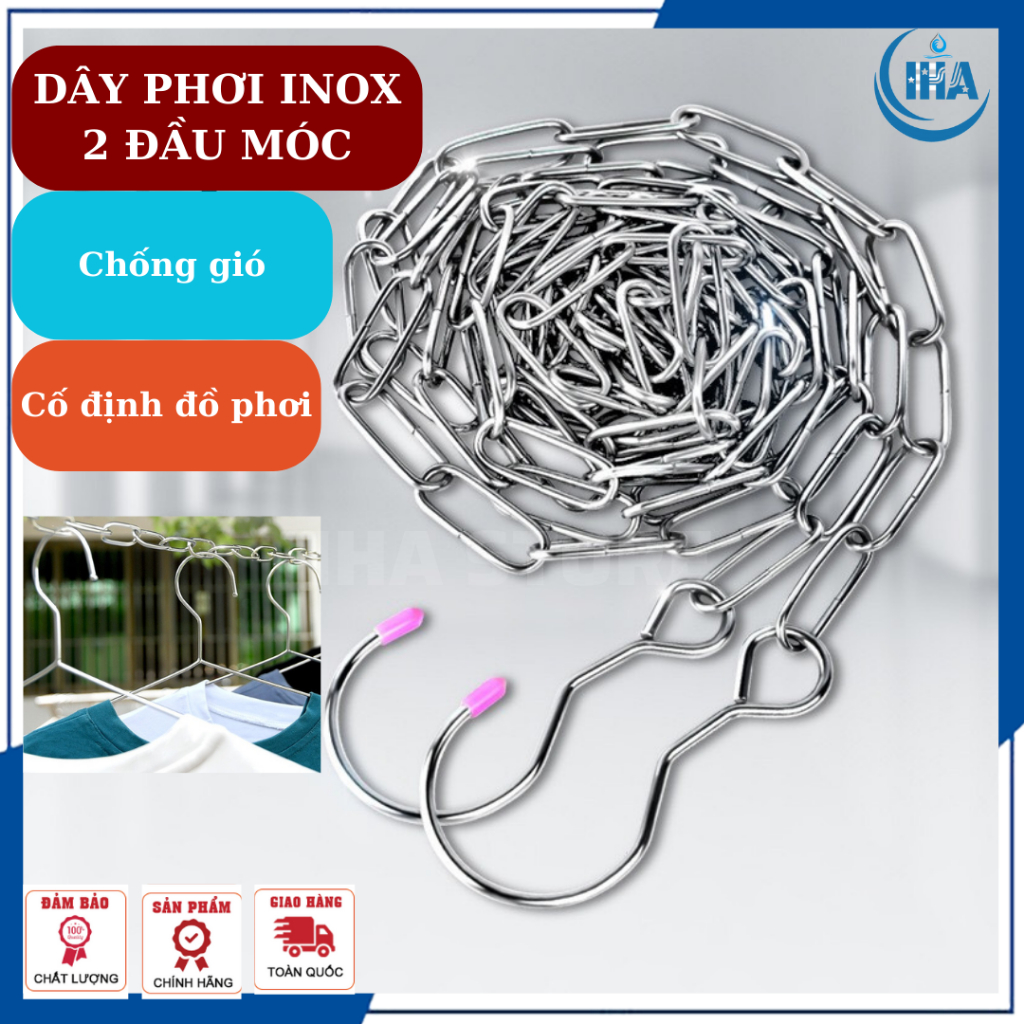 Dây phơi inox, dây phơi quần áo, dây phơi treo quần áo có 2 móc