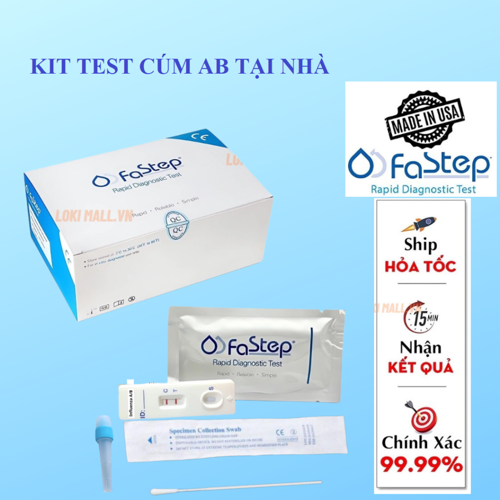 Bộ KIT TEST CÚM AB tại nhà, Test FASTEP nhanh chóng chính xác tiết kiệm xét nghiệm cúm mùa cúm A B (
