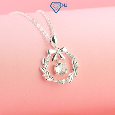 Dây chuyền bạc TNJ hình nơ xinh, vòng cổ bạc nữ đính đá cao cấp tinh tế DCN0729 - Trang Sức TNJ