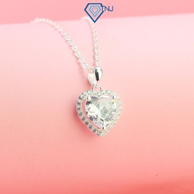 Dây chuyền bạc TNJ đính đá cao cấp, vòng cổ bạc nữ mặt trái tim lấp lánh sang trọng DCN0726 - Trang Sức TNJ
