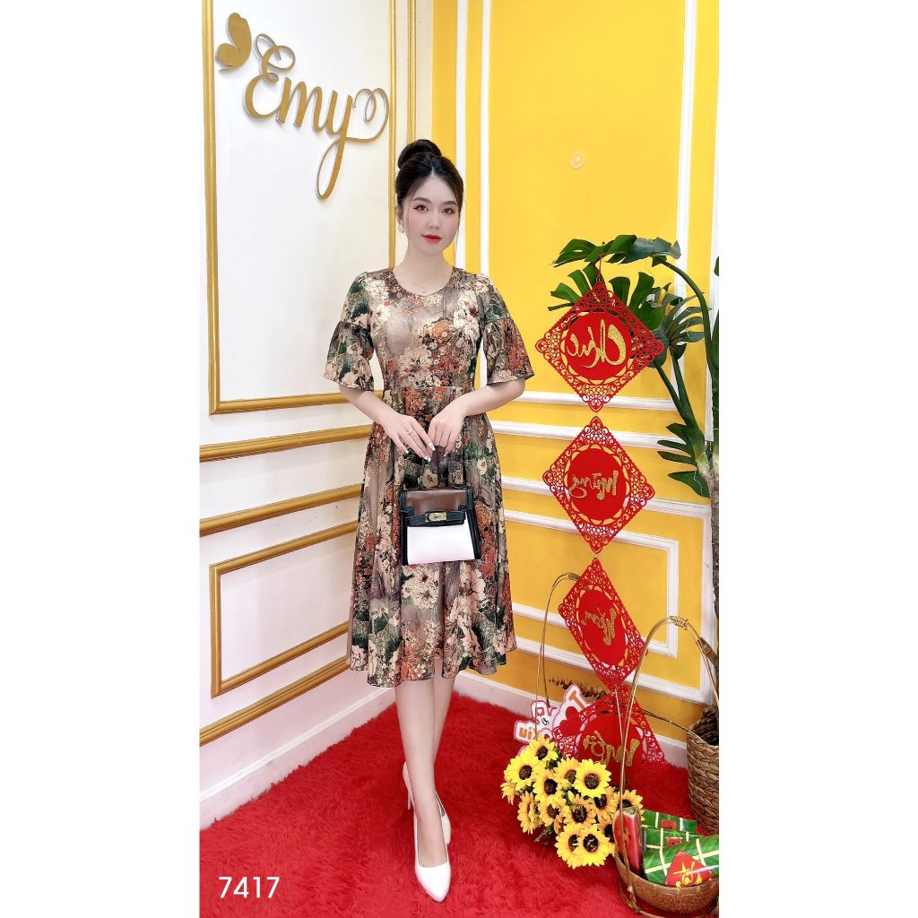 Đầm EMY EM7417 Xoè Lụa Vân Pháp LVP Tay Lỡ
