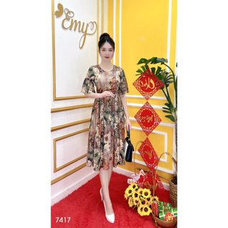 Đầm EMY EM7417 Xoè Lụa Vân Pháp LVP Tay Lỡ