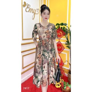Đầm EMY EM7417 Xoè Lụa Vân Pháp LVP Tay Lỡ