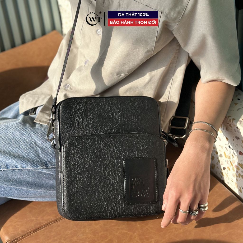 Túi Đeo Chéo Nam WT Leather VALENT Da Bò Thật. Màu Đen, Nâu