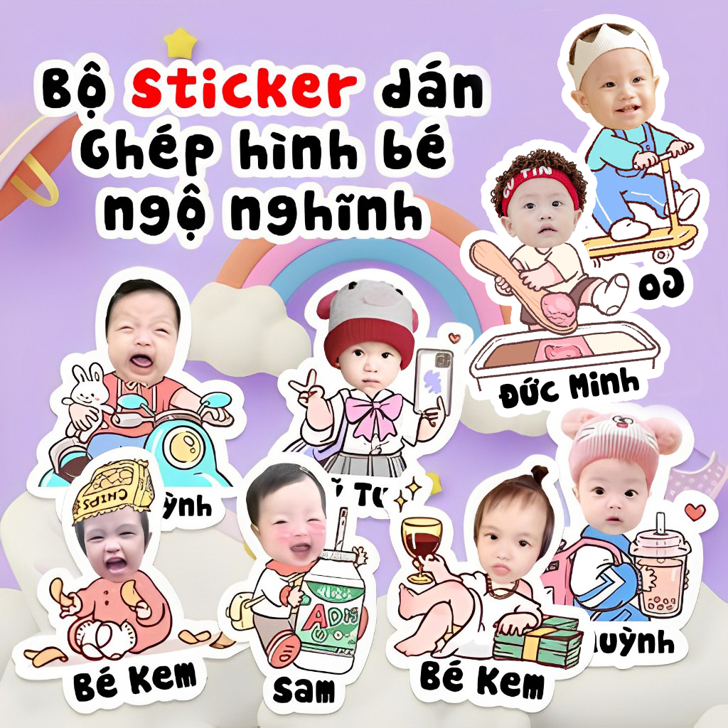 (Thiết kế riêng) Bộ 25 Sticker Ghép Ảnh Bé Không Trùng Nhau Ngộ Nghĩnh - Chất liệu chống nước
