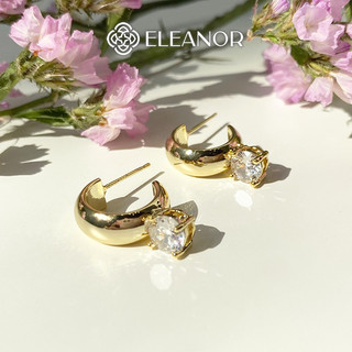 Bông tai nữ chuôi bạc 925 Eleanor Accessories viền chữ C khuyên tai đính đá phụ kiện trang sức 4854