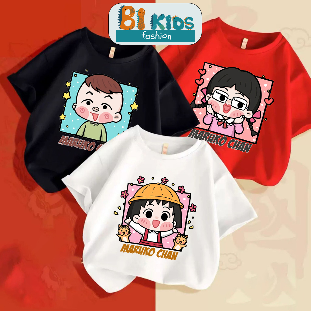Áo thun cho bé trai, bé gái 100% cotton tự nhiên, Áo thun cho bé hình Maruko, Bi Kids Maruko