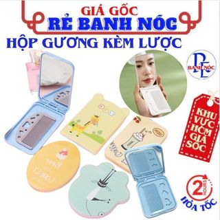 Gương mini trang điểm kèm lược họa tiết dễ thương - gương trang điểm mini bỏ túi gấp gọn có lược , hộp gương lược