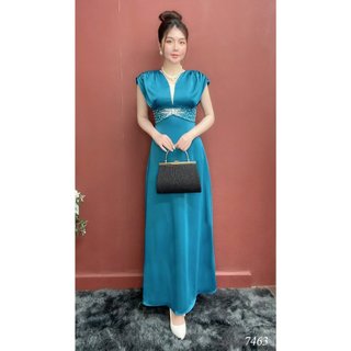 Đầm emy em7463 dạ hội xanh vai choàng
