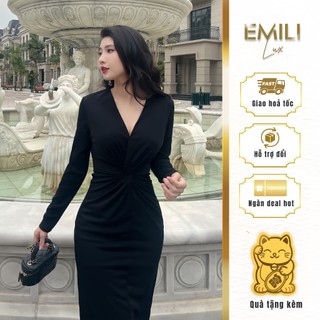 Đầm dài tay cổ chéo Emili đầm dài tay siêu tôn dáng 