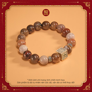 TINH LÂM Vòng Tay Phong Thủy Đá Gỗ Hóa Thạch 10 Li - Charm Bạc Long Ấn & Mắc Vảy Rồng