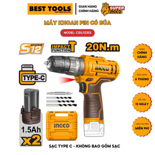 Máy khoan pin có búa 12v ingco cidli12202 i cidli1220, khoan tường gạch, khoan gỗ, khoan sắt, tháo mở vít.