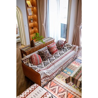 Thảm phủ sofa tam giác so le vintage sợi dệt dày dặn nhà traby