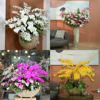 Bình Hoa Giả Cao Cấp Mix Lan Và Sen Đá Dùng Làm Quà Tặng, Trang Trí Nội Thất, Decor Shop, Quán Cafe