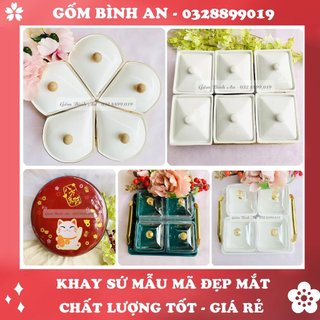 🔥 SIÊU HOT - SIÊU RẺ 🔥 Khay mứt tết , hộp đựng bánh kẹo tết bằng gốm sứ cao cấp kèm đế gỗ