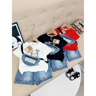 15-30kg ảnh thật- Set áo thun quần jean bé trai kèm túi đeo thời trang