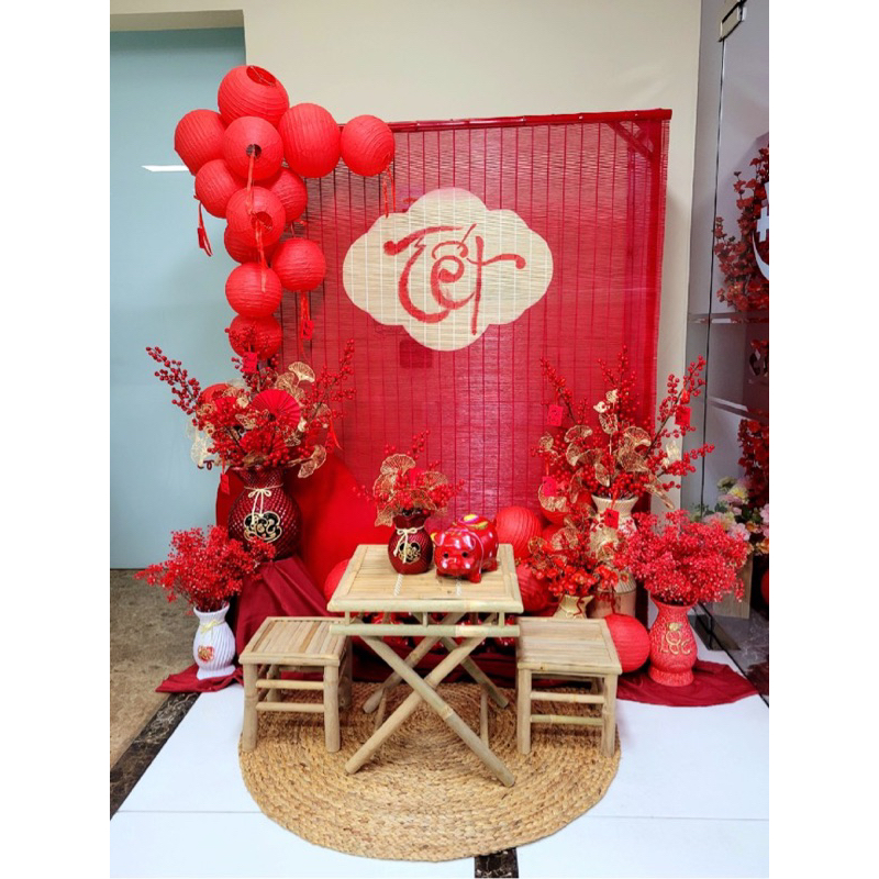 Bộ bàn ghế tre cà phê ( bàn xếp 50+ 2 đôn)