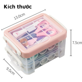 Bộ hộp kim chỉ may vá đa năng gia đình nhiều tầng - kim khâu, chỉ, kéo, thước dây, chỉ nhiều màu