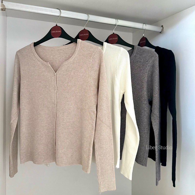 Áo cardigan len tăm cổ tròn nút (ảnh thật)
