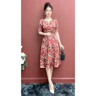 Đầm EMY EM7467 Xoè Hoa Đỏ