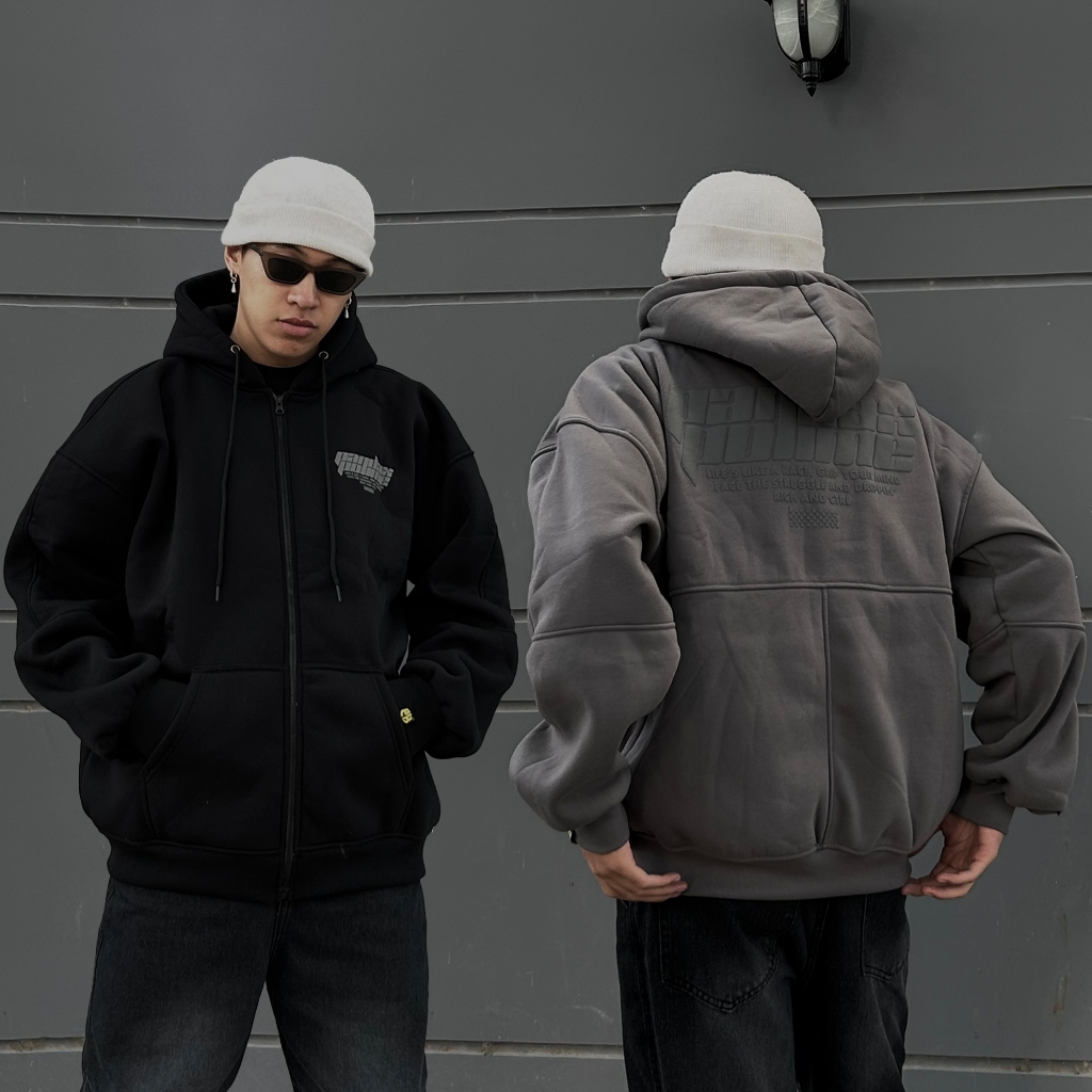 Áo khoác hoodie zip nam nữ dây kéo in chữ basic nhiều màu dày dặn form rộng nỉ bông mặc cặp đôi unisex Pandax Polime