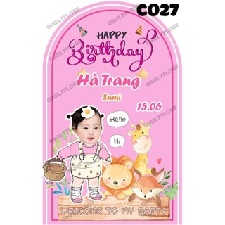 Background sinh nhật chèn hình bé, thông tin bé lên phông, phông bạt sinh nhật trang trí sinh nhật đẹp giá rẻ