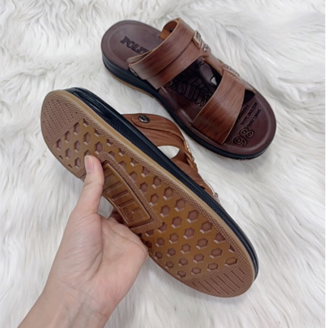 Dép da pu nam đã khâu quai đế cao cho bố. Dép nam quai lối liền