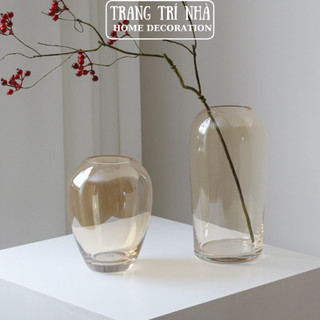 Bình hoa thủy tinh ánh vàng basic, lọ hoa decor phòng ngủ và trang trí phòng khách cao cấp