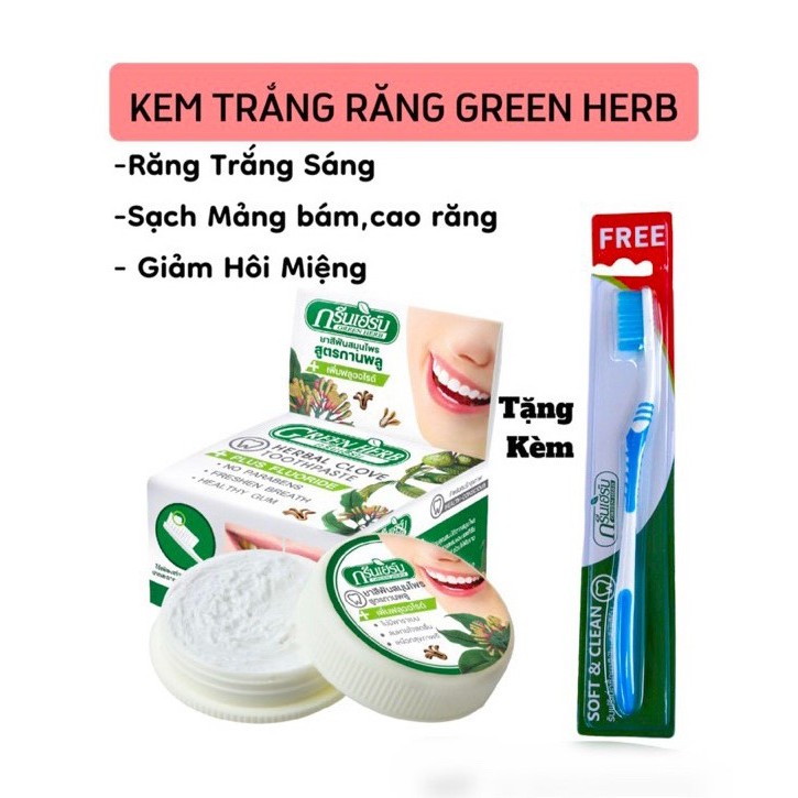 [Chính Hãng] TẨY TRẮNG RĂNG GREEN HERB HERBAL CLOVE TOOTHPASTE THÁI LAN (KÈM BÀN CHẢI)