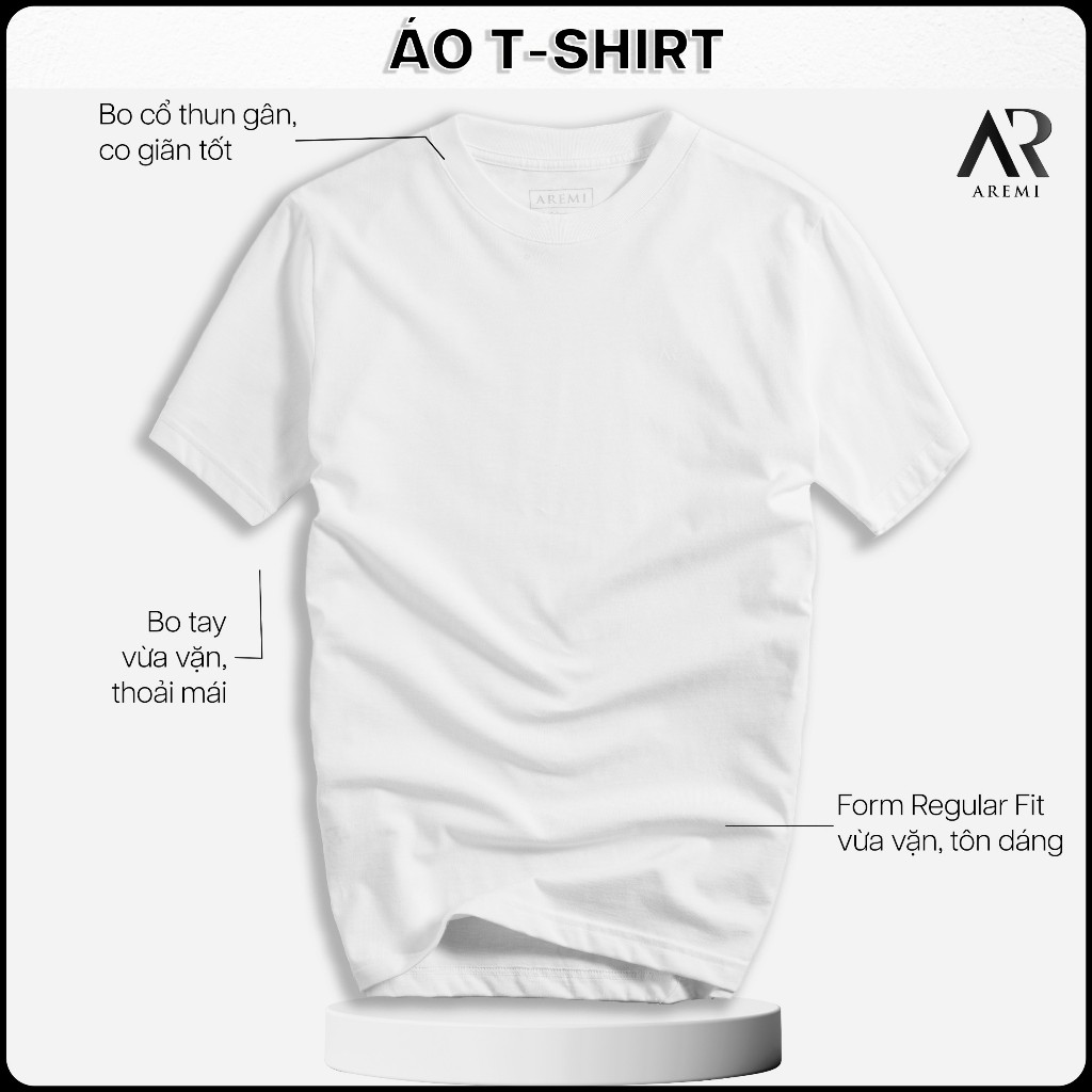 Áo thun cổ tròn T-shirt tay ngắn chính hãng AREMI, vải cotton 4 chiều co giãn dày dặn chuẩn form suông dành cho nam nữ