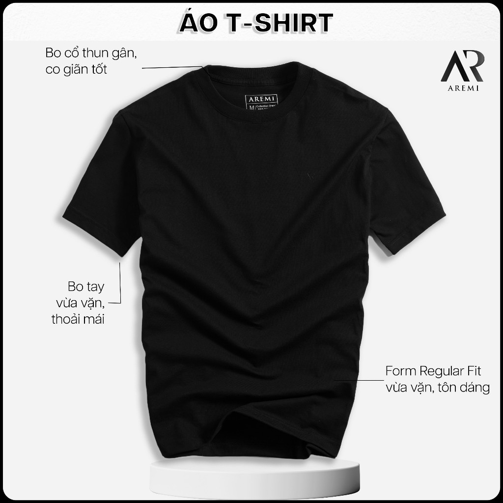 Áo thun cổ tròn T-shirt tay ngắn chính hãng AREMI, vải cotton 4 chiều co giãn dày dặn chuẩn form suông dành cho nam nữ