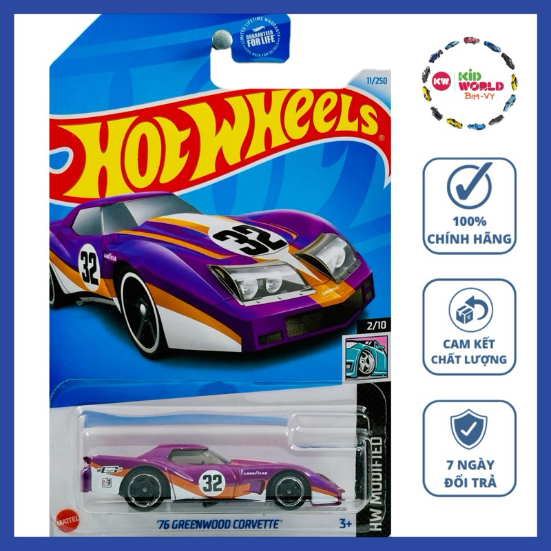 Xe mô hình Hot Wheels basic '76 Greenwood Corvette HTB67.