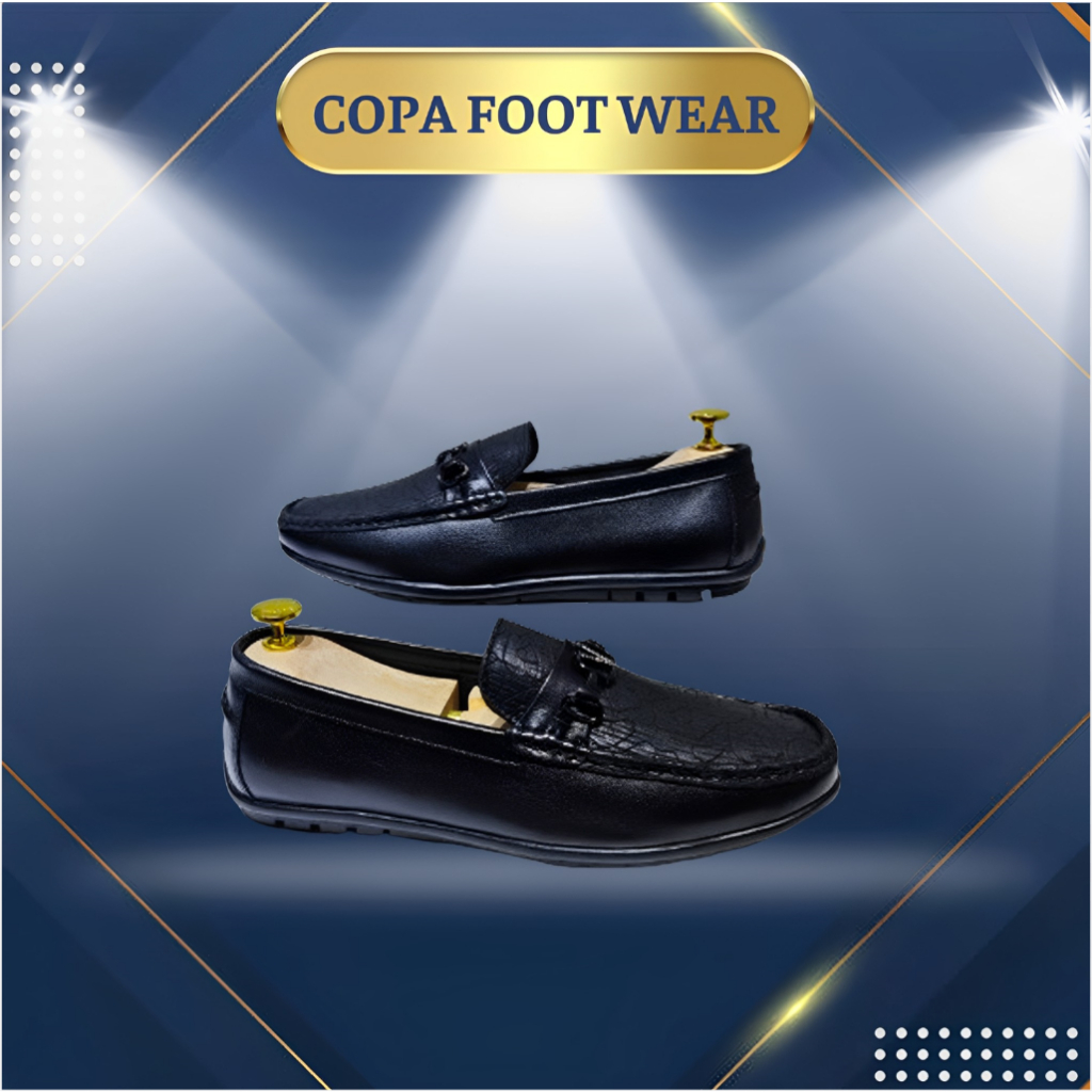 Giày lười da nam , giày nam moca màu đen khuyu chữ V đen trẻ trung năng động - gmoca14 - COPA FOOTWEAR