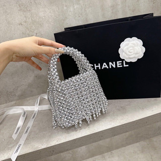Túi xách đính hạt kim sa pha lê tua rua cao cấp lấp lánh sang chảnh basic cổ điển dành cho nữ đính đá bling bling